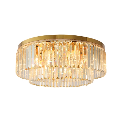 2-Layer Bedroom Ceiling Lamp K9 Crystal Modern Style Flush Mount Light Fixture in Gold