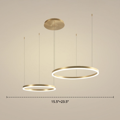 2-Tier Ring Chandelier Pendant Light Contemporary Metallic Gold LED Hanging Light for Dining Room