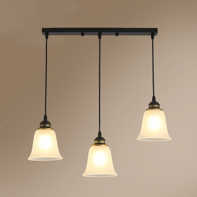 3 Lights Cluster Pendant Retro Carillon Opaline Glass Ceiling Suspension Lamp for Dining Room