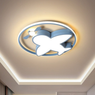 Aircraft Flush Light Contemporary Acrylic Nursery LED Flush Ceiling Light Fixture in Blue