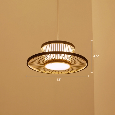 Bamboo Circular Ceiling Light Modern Single Wood Hanging Pendant Light for Tea Room