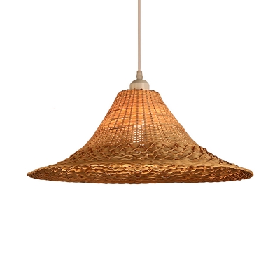 Bamboo Hat Shaped Suspension Lighting Minimalist 1 Head Wood Pendant Ceiling Light