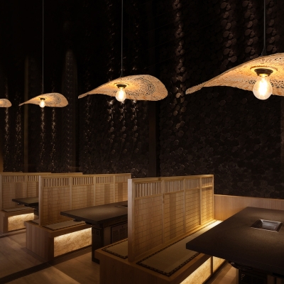 Bamboo Lotus Leaf Ceiling Light Modern Single Wood Hanging Pendant Light for Restaurant