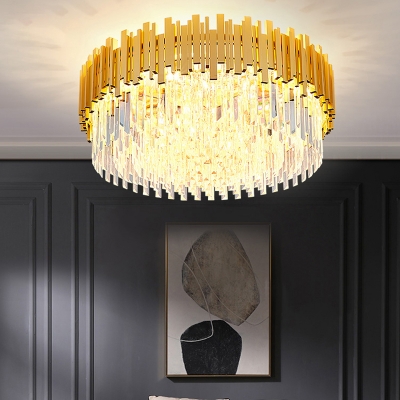 Bedroom Flush Ceiling Light Postmodern Gold Finish Flushmount with Drum K9 Crystal Shade