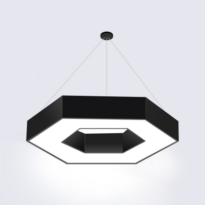 Black Hexagonal LED Pendant Chandelier Modern Acrylic Hanging Lamp for Dining Room