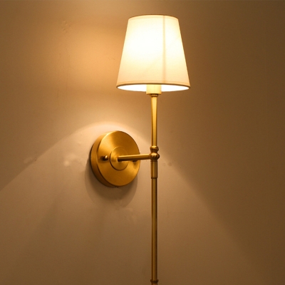 Brass Finish Pencil Arm Sconce Minimalist Metal Living Room Wall Light with Cone Shade