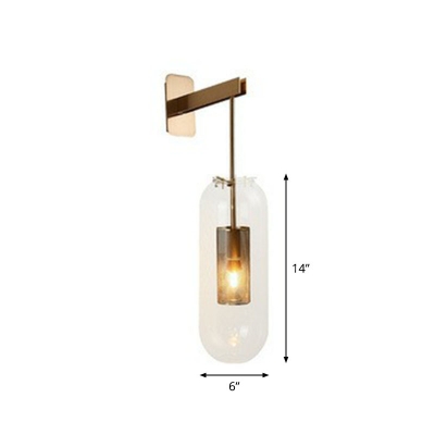 Capsule Wall Lighting Postmodern Clear Glass 1 Head Living Room Sconce Fixture with Mesh Screen Inside