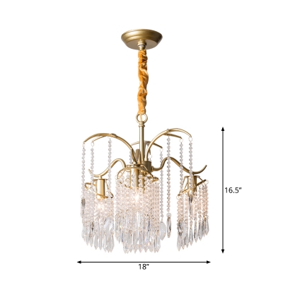 Crystal Fringe Chandelier Lighting Traditional Gold Branch Bedroom Ceiling Suspension Lamp