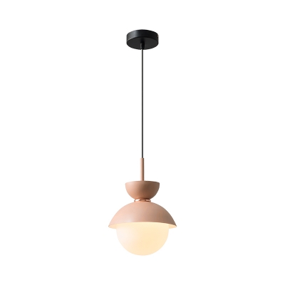 Diabolo Pendant Light Fixture Macaron Metal 1-Light Dining Room Hanging Light with Ball White Glass Shade