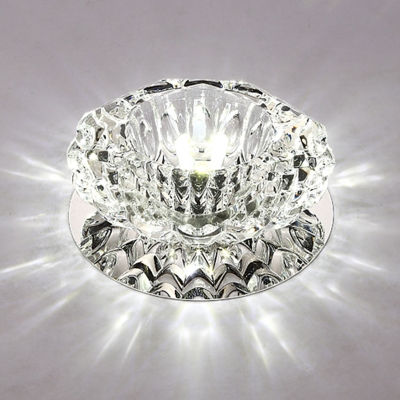 Entryway Led Flush Mount Ceiling Light Simple Clear Flushmount with Flower Crystal Shade