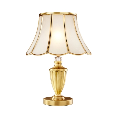Flared Frosted Beveled Glass Nightstand Lamp Vintage Single-Bulb Bedroom Table Light in Brass