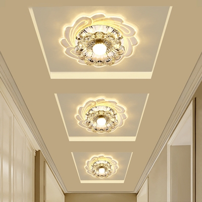 Flower Shaped Crystal Flush Ceiling Light Contemporary Clear LED Flush Light Fixture for Corridor