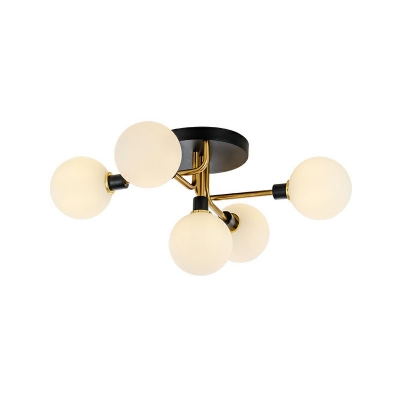 Globe Shade Bedroom Flush Mount Light Glass 5 Heads Nordic Style Semi LED Flush Chandelier