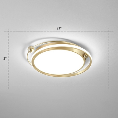 Gold Circular Led Flush Ceiling Light Contemporary Metal Flush Mount with Acrylic Shade