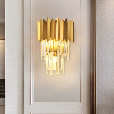 Gold Curved Sconce Lighting Fixture Postmodern Style Crystal Wall Lamp for Bedroom