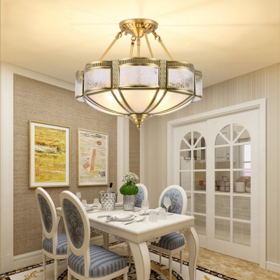 Gold Dome Chandelier Light Minimalism Glass Panes Dining Room Semi Flush Light Fixture