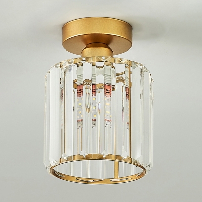 Gold Mini Semi Flush Light Simple Single Faceted Clear Crystal Prism Ceiling Mount Lamp for Aisle