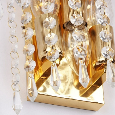 Gold Plated 3-Tiered Wall Light Sconce Modern 3-Bulb Crystal Strand Wall Mounted Light Fixture
