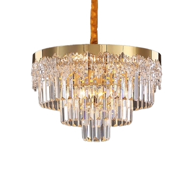 Gold Tiered Tapered Chandelier Simplicity 6-Light 3-Sided Crystal Bar Pendant Lighting