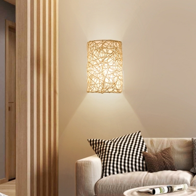 Half Cylinder Wall Light Fixture Contemporary Rattan Single Corridor Wall Mounted Lamp