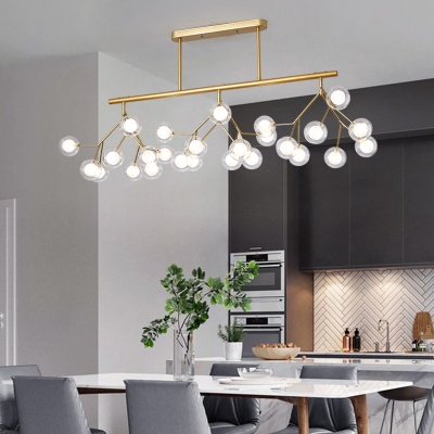 Linear Dining Room Island Lamp Metal 27-Bulb Postmodern Hanging Light with Leaf Shade