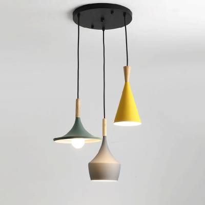 Metal Geometric Pendant Ceiling Light Macaron 3-Head Black Multiple Hanging Light for Dining Room