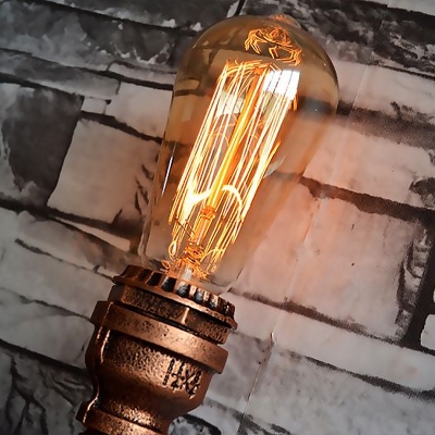 Metal Rust Red Wall Sconce Piping 1 Bulb Industrial Wall Mounted Light Fixture for Corridor