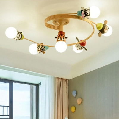Metallic Zoo Semi Flush Mount Chandelier Cartoon Orange Ceiling Light for Bedroom