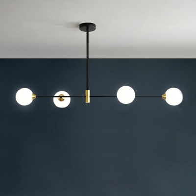 Minimalistic Linear Island Light Ball Glass Dining Room Ceiling Pendant Lamp in Black-Gold