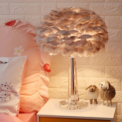 Modern Stylish Dome Table Lamp Feather Single Bedroom Night Light with K9 Crystal Stand
