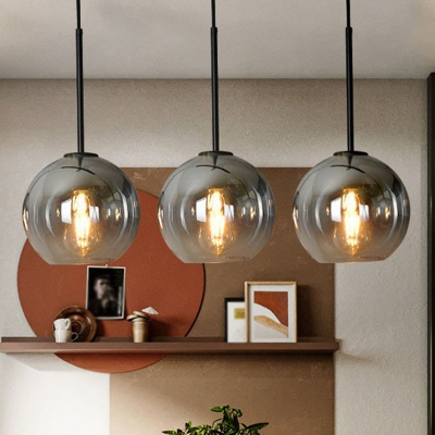 Ombre Glass Globe Suspension Light Minimalist 1-Light Silver Hanging Lighting for Dining Room