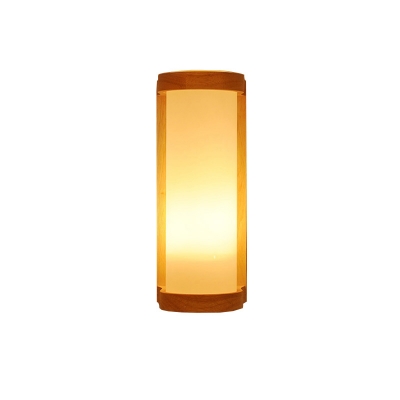 Pillar Shape Foyer Wall Mount Light Fixture White Glass 1 Head Modern Sconce Lamp in Wood