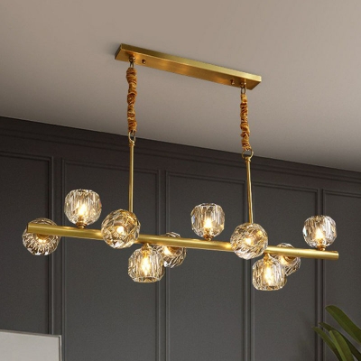 Postmodern Floral Island Light Clear Cut Crystal Dining Room Suspension Pendant Light in Gold