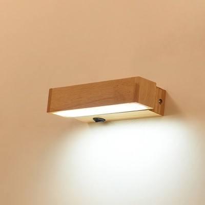 Rotatable Rectangle LED Reading Wall Light Nordic Wooden Bedroom Wall Mounted Lamp in Beige