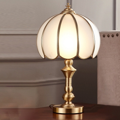 Scalloped Living Room Table Lamp Classic Style Glass Single Brass Nightstand Light