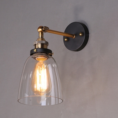 Single Wall Mount Light Industrial Bell Shape Clear Glass Wall Light Fixture for Corridor