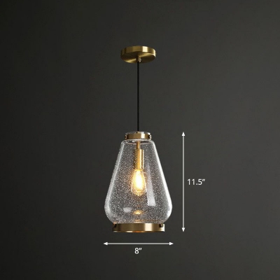 Small Clear Seedy Glass Ceiling Hang Lamp Minimalistic 1 Head Brass Finish Pendant Light Fixture