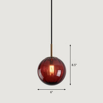 Sphere Bedside Small Hanging Pendant Light Multicolor Glass 1 Head Minimalist Drop Lamp
