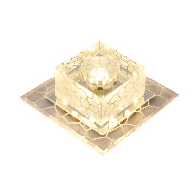 Square LED Flush Mount Fixture Contemporary Clear Crystal Aisle Ceiling Mount Lighting