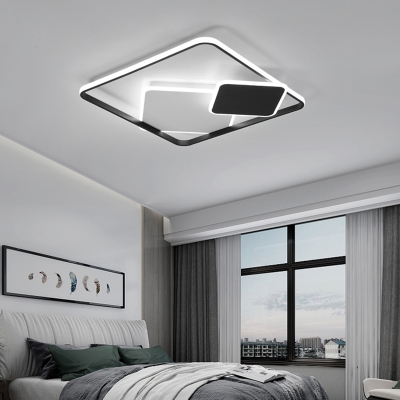 Square LED Flush Mount Modern Acrylic Living Room Flushmount Ceiling Light in Black and White