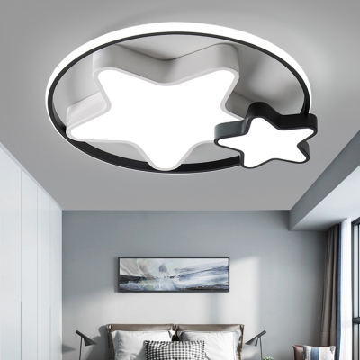 Star Iron LED Flush Mount Modern Black and White Flushmount Ceiling Light for Bedroom
