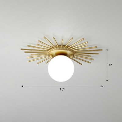 Sun Corridor LED Flush Mount Metallic Simplicity Semi Flush Ceiling Light with Globe Cream Glass Shade in Gold