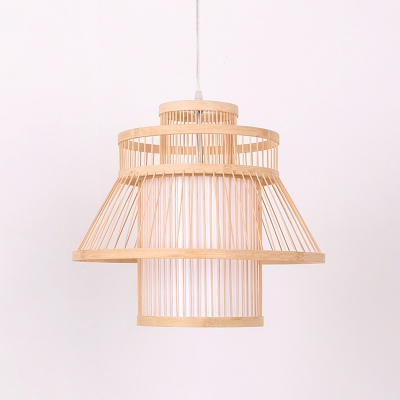 Symmetrical Pendant Light Contemporary Bamboo Single-Bulb Wood Suspension Light Fixture