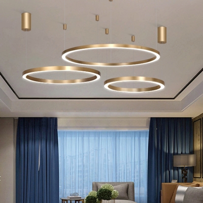 Tiered Ring Living Room LED Suspension Light Acrylic Nordic Style Chandelier Light in Gold