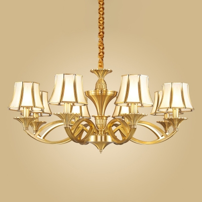 Traditional Flared Ceiling Lighting Glass Panel Chandelier Light Fixture in Gold for Living Room