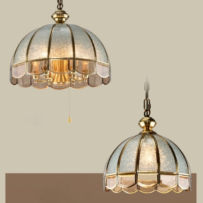 Water Glass Half-Globe Ceiling Light Traditional 6-Light Dining Room Pendant Chandelier in Brass
