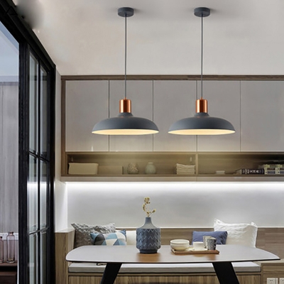 1-Bulb Dining Room Pendant Light Fixture Macaron Down Lighting with Bowl Metal Shade