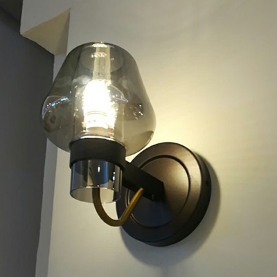 1-Bulb Foyer Wall Sconce Postmodern Black Wall Mount Light with Cone Glass Shade