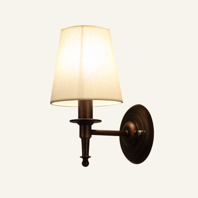 1-Light Wall Lamp Simplicity Bedside Sconce Wall Lighting with Cone Fabric Shade