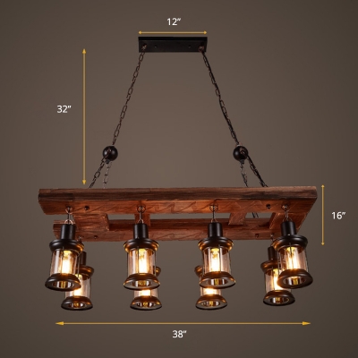 8 Heads Lantern Island Lamp Nautical Wood Metal Hanging Pendant Light for Bistro
